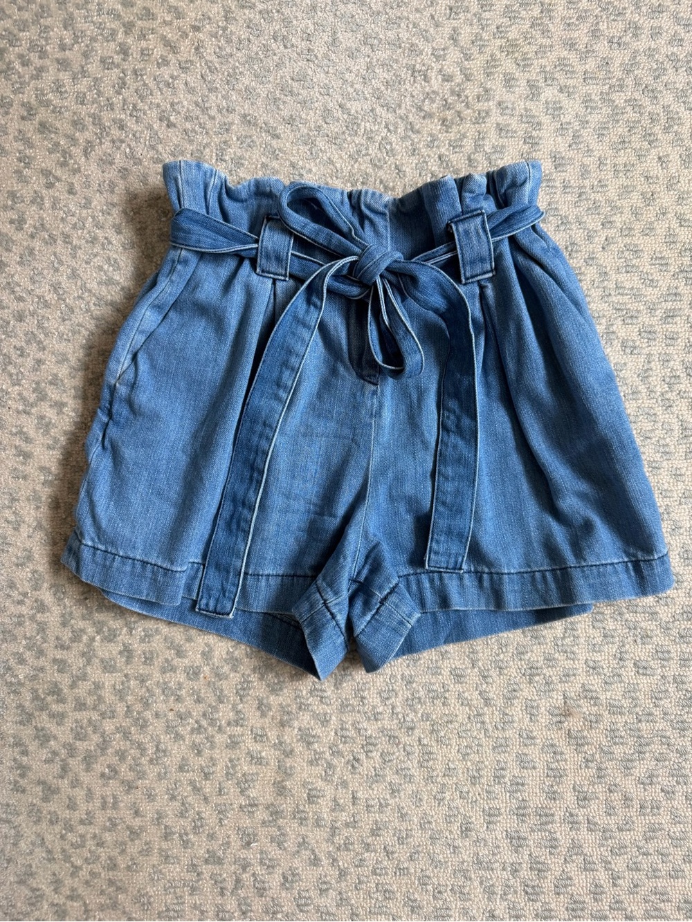 L’agence Paperbag Waist Denim Shorts with Tie Belt - Blue